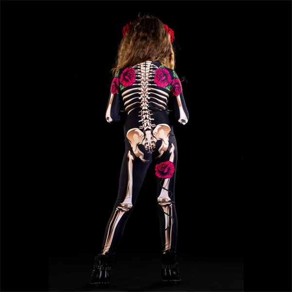 Halloween Masquerade Costume Mother Kids Scary Skull Skeleton One Piece Rose Bodysuit Carnival Girl Family Look Matching Clothes - Image 34