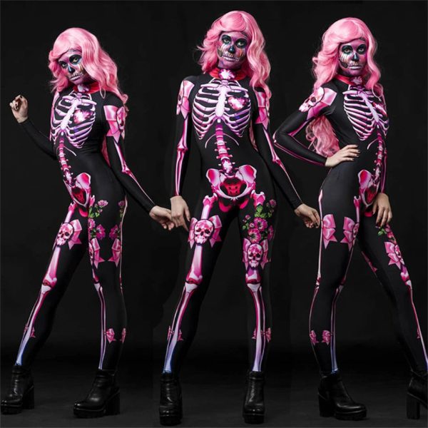 Halloween Masquerade Costume Mother Kids Scary Skull Skeleton One Piece Rose Bodysuit Carnival Girl Family Look Matching Clothes - Image 20