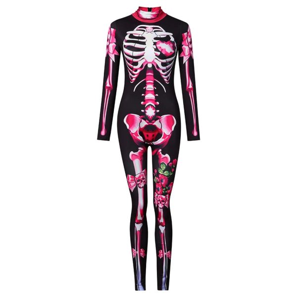 Halloween Masquerade Costume Mother Kids Scary Skull Skeleton One Piece Rose Bodysuit Carnival Girl Family Look Matching Clothes - Image 26