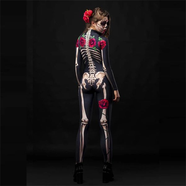 Halloween Masquerade Costume Mother Kids Scary Skull Skeleton One Piece Rose Bodysuit Carnival Girl Family Look Matching Clothes - Image 31