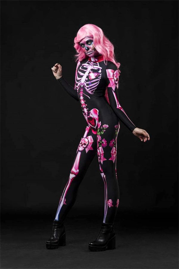 Halloween Masquerade Costume Mother Kids Scary Skull Skeleton One Piece Rose Bodysuit Carnival Girl Family Look Matching Clothes - Image 21