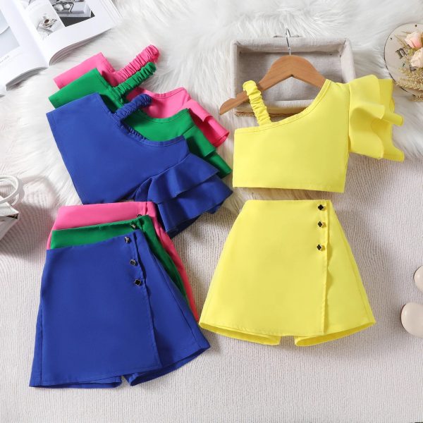 2024 Summer Kids Girls Shorts Skirts Set Sleeveless Vest Tops+Shorts Two Pieces Costume Outfit Solid Color Casual Clothes Sets - Image 11