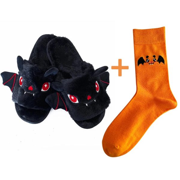 Halloween New Bat Slippers Women Plush Shoes Lightweight Home Silent Fuzzy Slipper Men Flip Flops Cartoon Kid Adults Flat Slides - Image 14