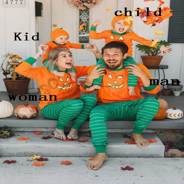 2024 New Halloween Family Pajamas Fashion Grimace Pattern  Family Matching Parent Child Suit Festival Home Orange Clothes - Image 5
