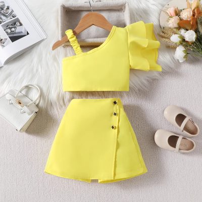 2024 Summer Kids Girls Shorts Skirts Set Sleeveless Vest Tops+Shorts Two Pieces Costume Outfit Solid Color Casual Clothes Sets