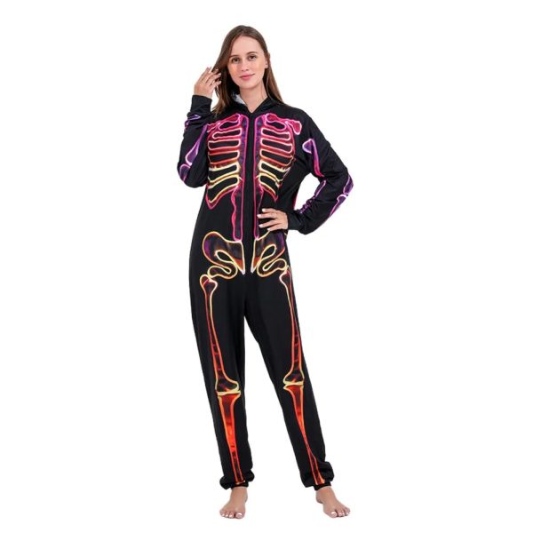 Halloween Skeleton Jumpsuit Pajama Set Family Matching Outfit Party Costume Father Mother Kid Family Look Hooded Overalls Pajama - Image 4