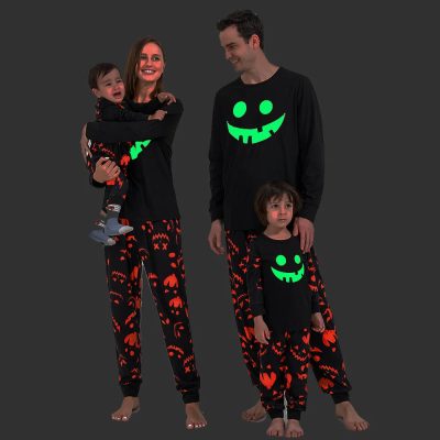Halloween Party Clothes for Family Pumpkin Print Matching Pajamas Mom Dad Kids Sleepwear Baby Romper Thick Family Look Pyjamas