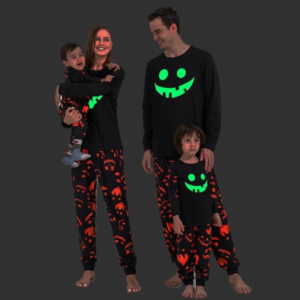 Halloween Party Clothes for Family Pumpkin Print Matching Pajamas Mom Dad Kids Sleepwear Baby Romper Thick Family Look Pyjamas