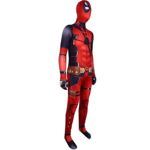 2 Piece Deadpool Wolverine Jumpsuit Red Men Women Cosplay Costume Superhero Headgear Performance Party Halloween Zentai Bodysuit - Image 5