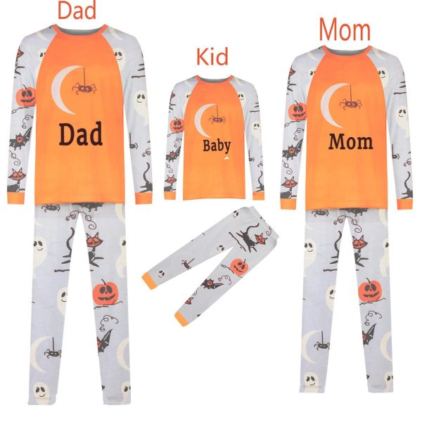 2024 New Halloween Family Pajamas Fashion Grimace Pattern  Family Matching Parent Child Suit Festival Home Orange Clothes - Image 4