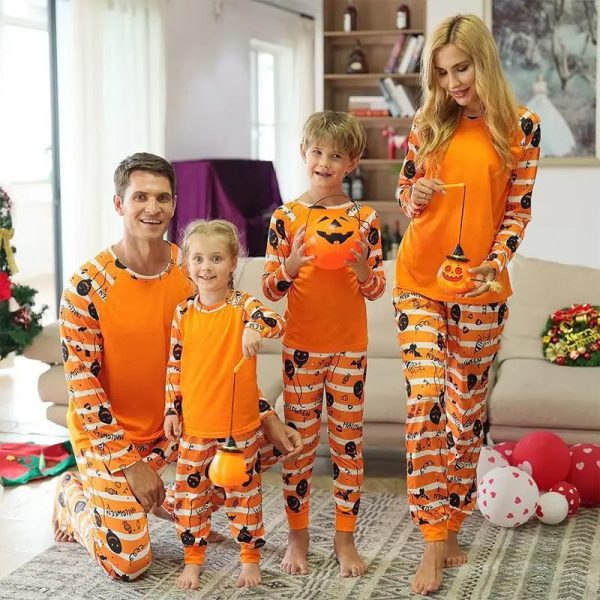 2024 New Halloween Family Pajamas Fashion Grimace Pattern  Family Matching Parent Child Suit Festival Home Orange Clothes - Image 16