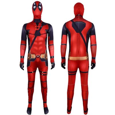 2 Piece Deadpool Wolverine Jumpsuit Red Men Women Cosplay Costume Superhero Headgear Performance Party Halloween Zentai Bodysuit