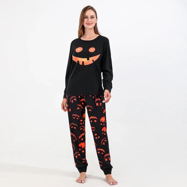 Halloween Party Clothes for Family Pumpkin Print Matching Pajamas Mom Dad Kids Sleepwear Baby Romper Thick Family Look Pyjamas - Image 3