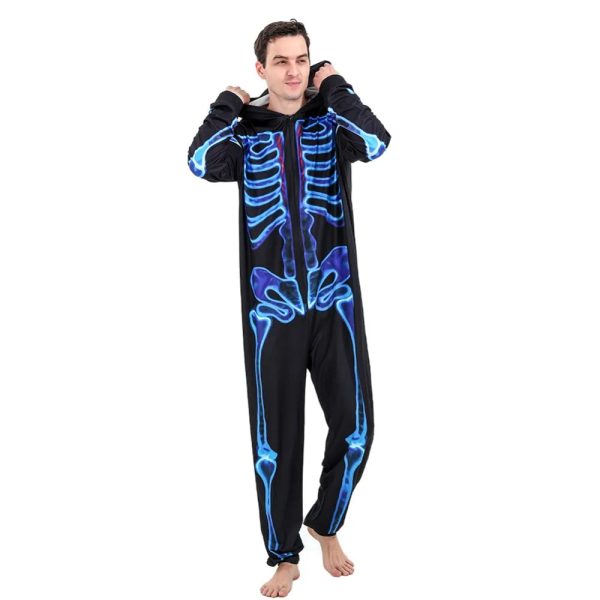 Halloween Skeleton Jumpsuit Pajama Set Family Matching Outfit Party Costume Father Mother Kid Family Look Hooded Overalls Pajama - Image 3