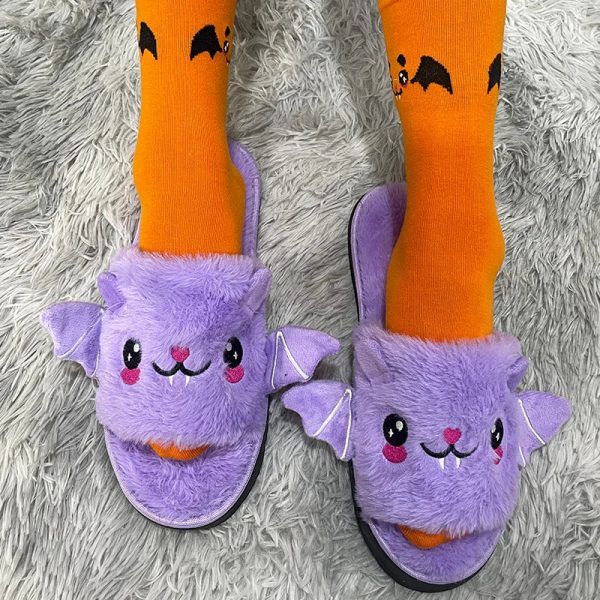 Halloween New Bat Slippers Women Plush Shoes Lightweight Home Silent Fuzzy Slipper Men Flip Flops Cartoon Kid Adults Flat Slides - Image 20