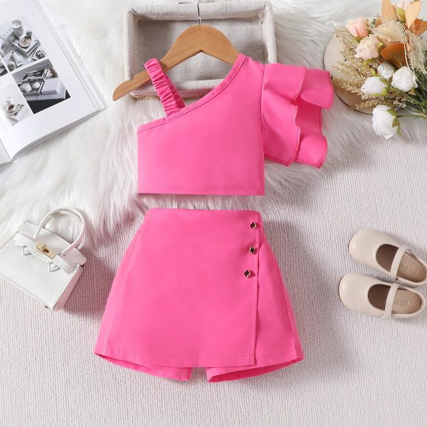 2024 Summer Kids Girls Shorts Skirts Set Sleeveless Vest Tops+Shorts Two Pieces Costume Outfit Solid Color Casual Clothes Sets - Image 2