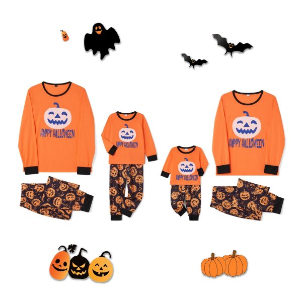 Halloween Pajamas for Family Cute Pumpkin Pattern Long Sleeve Tops + Pants Set Fall Sleepwear - Image 2