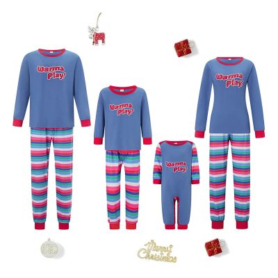 Family Pajamas Matching Set Halloween Costumes Long Sleeve Letters T-shirt Tops with Striped Pants Sleepwear Lounge Sets Outfits