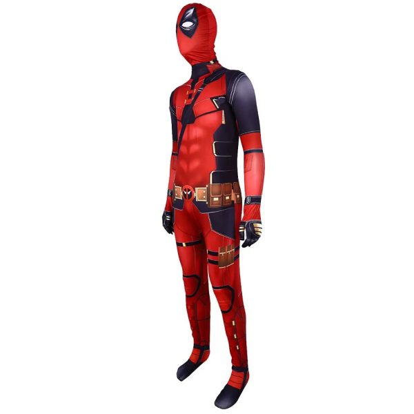 2 Piece Deadpool Wolverine Jumpsuit Red Men Women Cosplay Costume Superhero Headgear Performance Party Halloween Zentai Bodysuit - Image 4