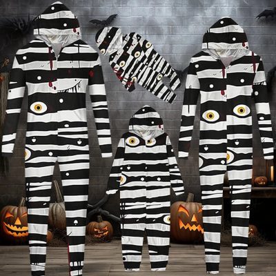 Halloween Party Family Matching Outfits Stripe Print Parent-child Homewear Soft Pajama Set Family Look Pjs 2024 Family Pyjamas
