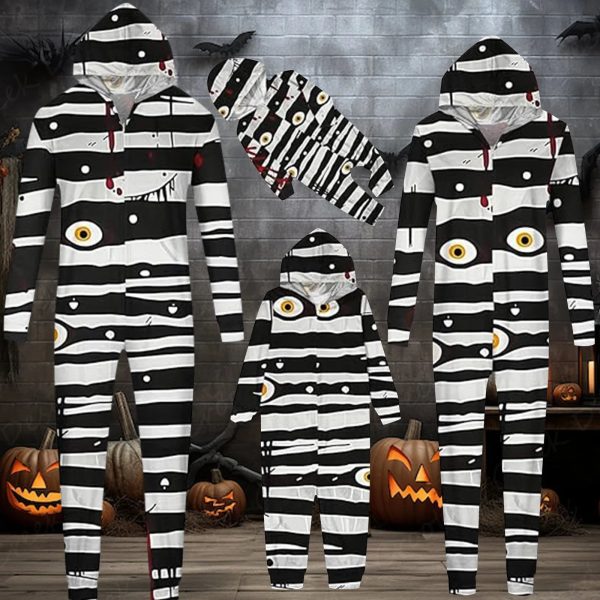 Halloween Party Family Matching Outfits Stripe Print Parent-child Homewear Soft Pajama Set Family Look Pjs 2024 Family Pyjamas