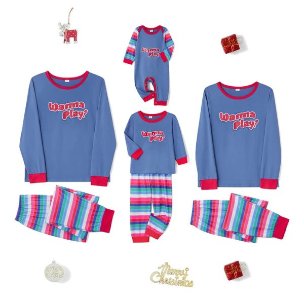 Family Pajamas Matching Set Halloween Costumes Long Sleeve Letters T-shirt Tops with Striped Pants Sleepwear Lounge Sets Outfits - Image 2