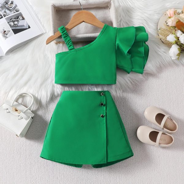 2024 Summer Kids Girls Shorts Skirts Set Sleeveless Vest Tops+Shorts Two Pieces Costume Outfit Solid Color Casual Clothes Sets - Image 3