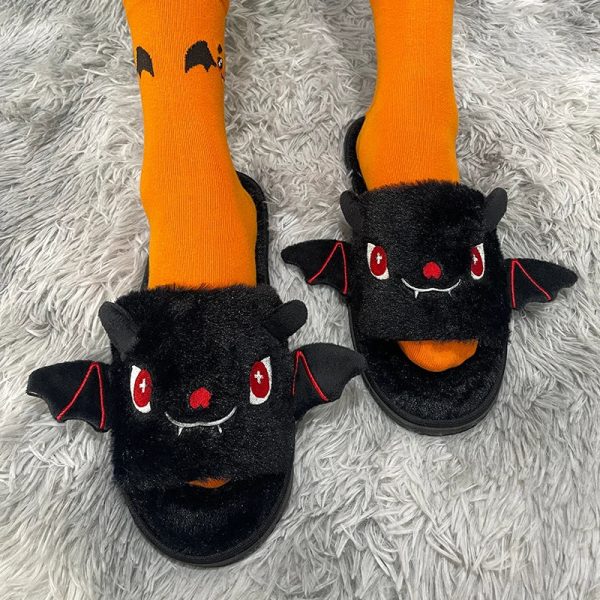 Halloween New Bat Slippers Women Plush Shoes Lightweight Home Silent Fuzzy Slipper Men Flip Flops Cartoon Kid Adults Flat Slides - Image 17