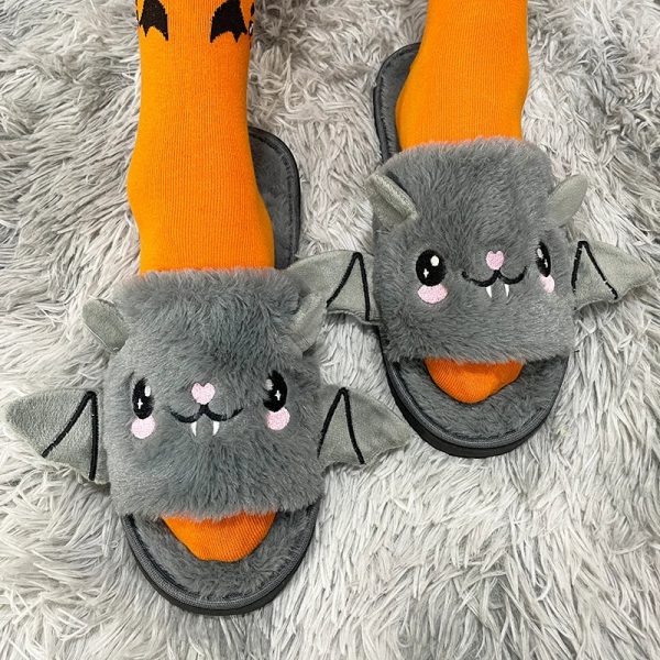 Halloween New Bat Slippers Women Plush Shoes Lightweight Home Silent Fuzzy Slipper Men Flip Flops Cartoon Kid Adults Flat Slides - Image 19
