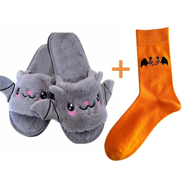 Halloween New Bat Slippers Women Plush Shoes Lightweight Home Silent Fuzzy Slipper Men Flip Flops Cartoon Kid Adults Flat Slides - Image 7