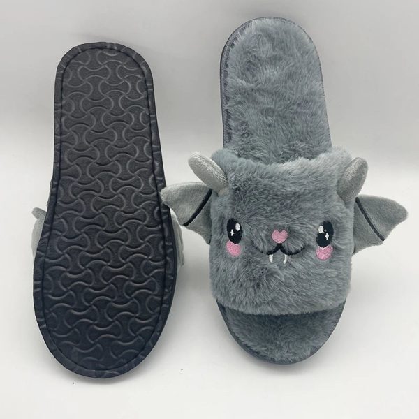 Halloween New Bat Slippers Women Plush Shoes Lightweight Home Silent Fuzzy Slipper Men Flip Flops Cartoon Kid Adults Flat Slides - Image 6