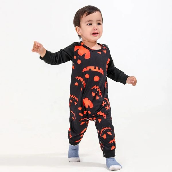 Halloween Party Clothes for Family Pumpkin Print Matching Pajamas Mom Dad Kids Sleepwear Baby Romper Thick Family Look Pyjamas - Image 18