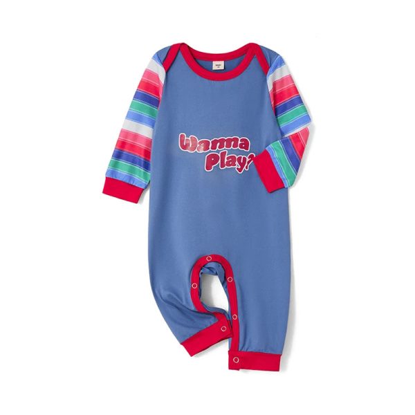 Family Pajamas Matching Set Halloween Costumes Long Sleeve Letters T-shirt Tops with Striped Pants Sleepwear Lounge Sets Outfits - Image 3