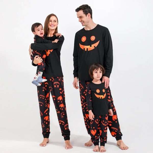 Halloween Party Clothes for Family Pumpkin Print Matching Pajamas Mom Dad Kids Sleepwear Baby Romper Thick Family Look Pyjamas - Image 8